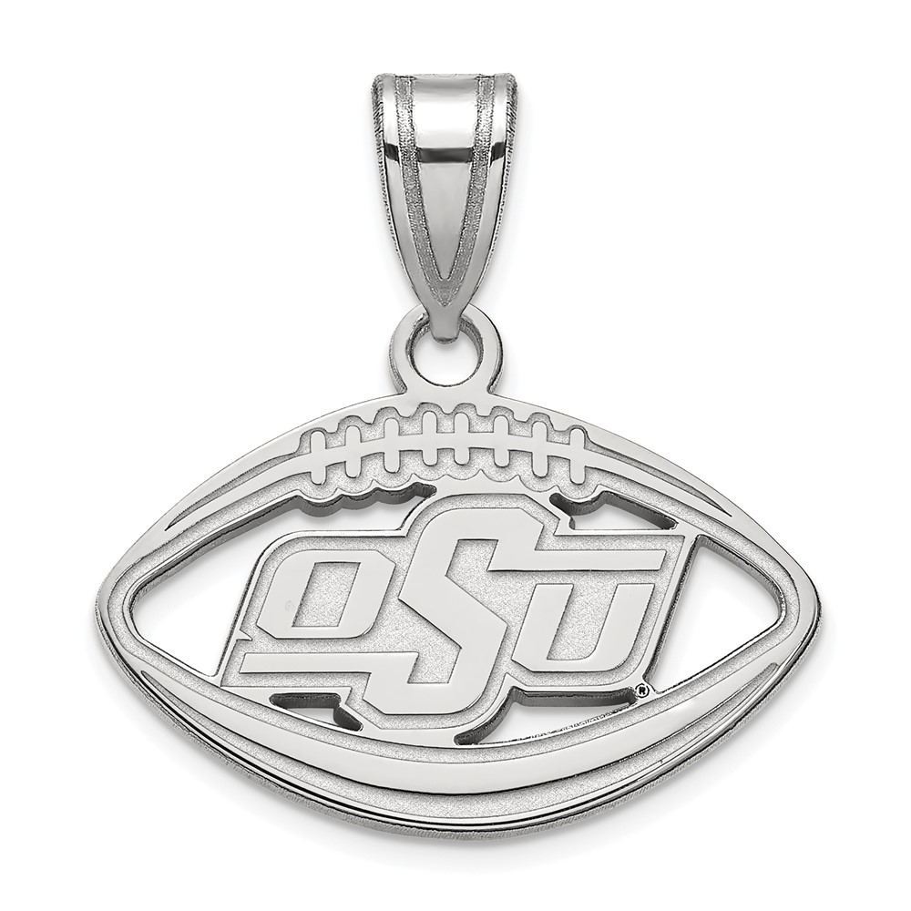 Sterling Silver Rhodium-plated LogoArt Oklahoma State University O-s-u Football Pendant