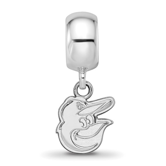 Sterling Silver Rhodium Plated Major League Baseball LogoArt Baltimore Orioles Extra Small Dangle Bead