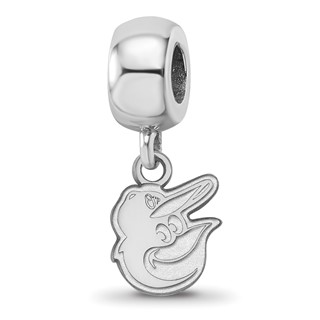Sterling Silver Rhodium Plated Major League Baseball LogoArt Baltimore Orioles Extra Small Dangle Bead