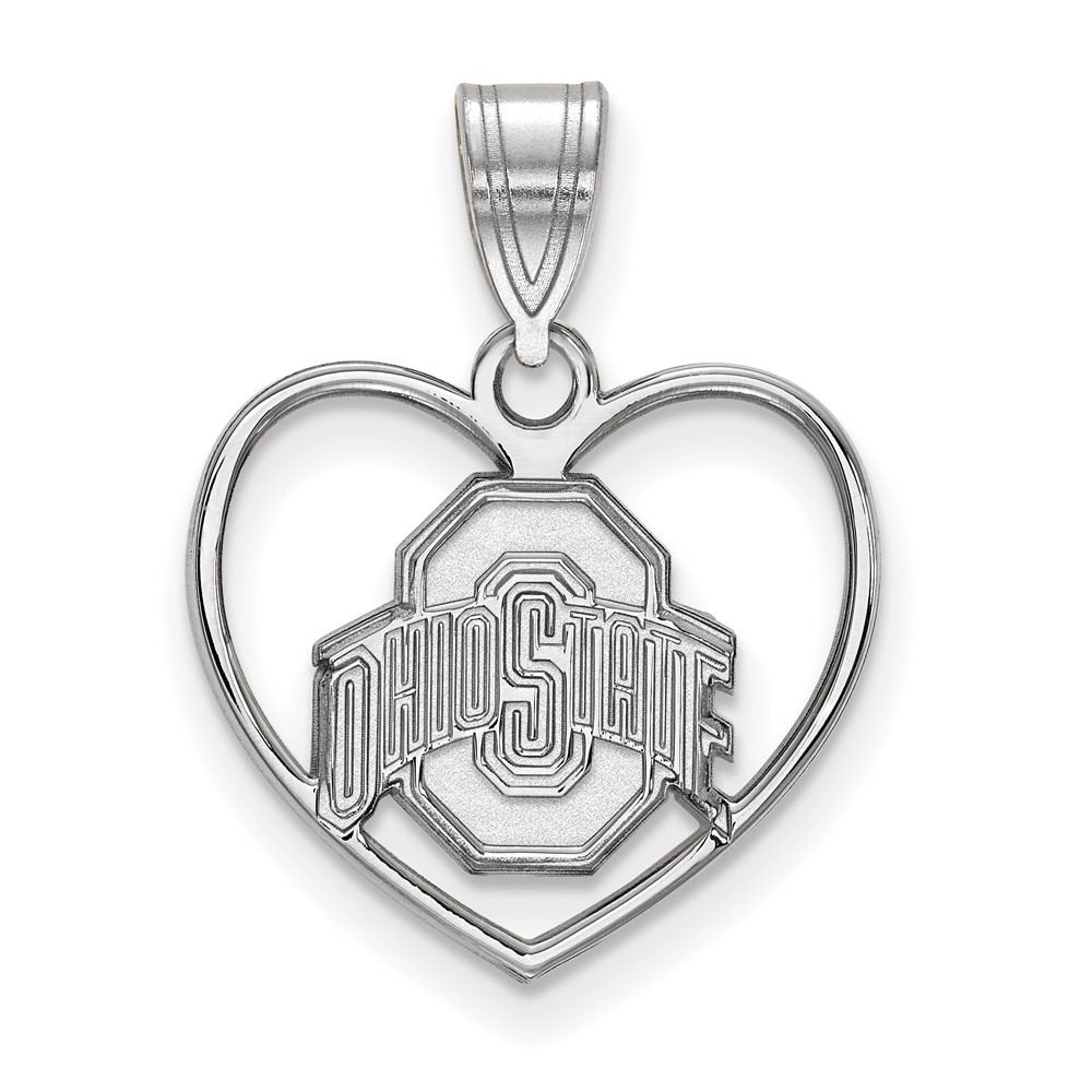 Sterling Silver Rhodium-plated LogoArt the Ohio State University Heart Pendant