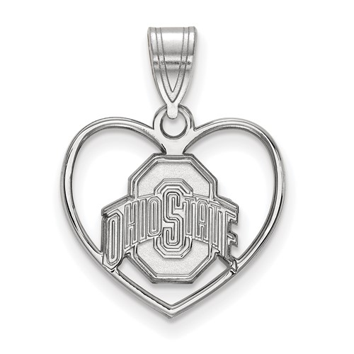 Sterling Silver Rhodium-plated LogoArt the Ohio State University Heart Pendant