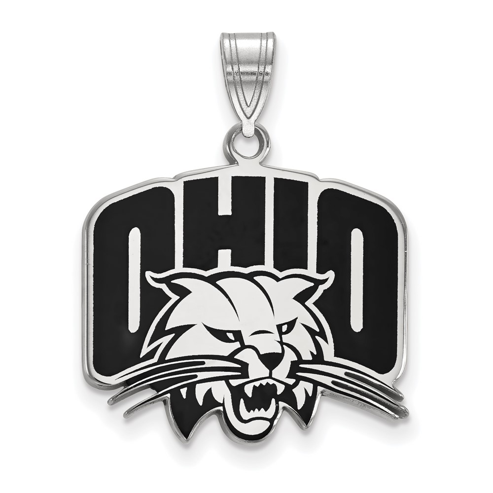 Sterling Silver Rhodium-plated LogoArt Ohio University Large Enameled Pendant