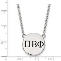 Sterling Silver Rhodium-plated LogoArt Pi Beta Phi Sorority Greek Letters Large Black Enamel Pendant Necklace, 18" view 2