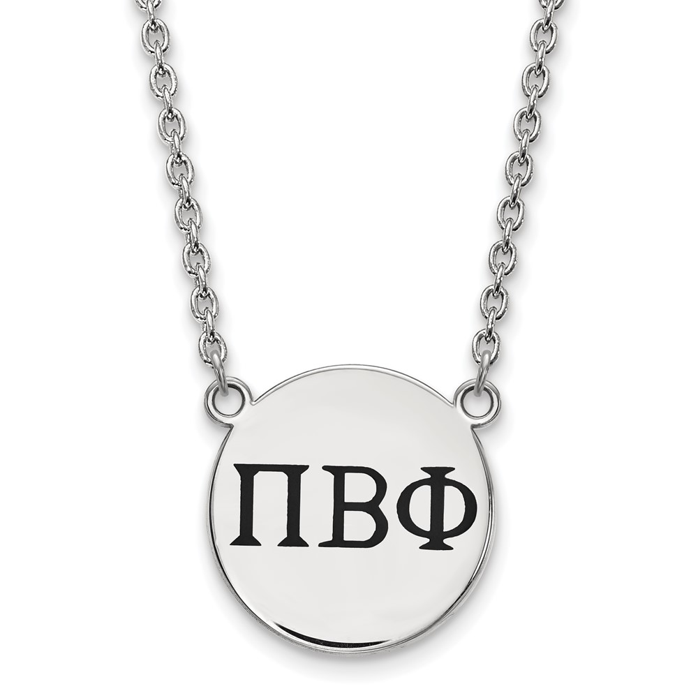 Sterling Silver Rhodium-plated LogoArt Pi Beta Phi Sorority Greek Letters Large Black Enamel Pendant Necklace, 18"