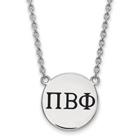 Sterling Silver Rhodium-plated LogoArt Pi Beta Phi Sorority Greek Letters Large Black Enamel Pendant Necklace, 18" view 1