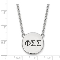 Sterling Silver Rhodium-plated LogoArt Phi Sigma Sigma Sorority Greek Letters Large Black Enamel Pendant Necklace - 18in view 2