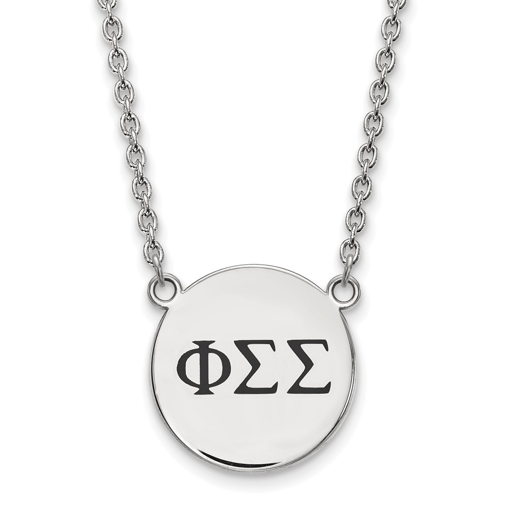 Sterling Silver Rhodium-plated LogoArt Phi Sigma Sigma Sorority Greek Letters Large Black Enamel Pendant Necklace - 18in