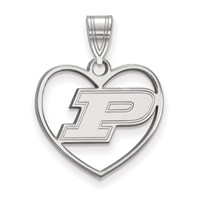 Sterling Silver Rhodium-plated LogoArt Purdue University Letter P Heart Pendant view 1