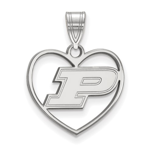 Sterling Silver Rhodium-plated LogoArt Purdue University Letter P Heart Pendant