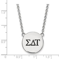 Sterling Silver Rhodium-plated LogoArt Sigma Delta Tau Sorority Greek Letters Large Black Enamel Pendant Necklace, 18" view 2