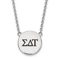 Sterling Silver Rhodium-plated LogoArt Sigma Delta Tau Sorority Greek Letters Large Black Enamel Pendant Necklace, 18" view 1