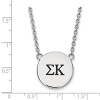 Sterling Silver Rhodium-plated LogoArt Sigma Kappa Sorority Greek Letters Large Black Enamel Pendant Necklace, 18" view 2