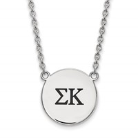 Sterling Silver Rhodium-plated LogoArt Sigma Kappa Sorority Greek Letters Large Black Enamel Pendant Necklace, 18" view 1