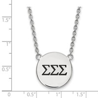 Sterling Silver Rhodium-plated LogoArt Sigma Sigma Sigma Sorority Greek Letters Large Black Enamel Pendant Necklace, 18" view 2