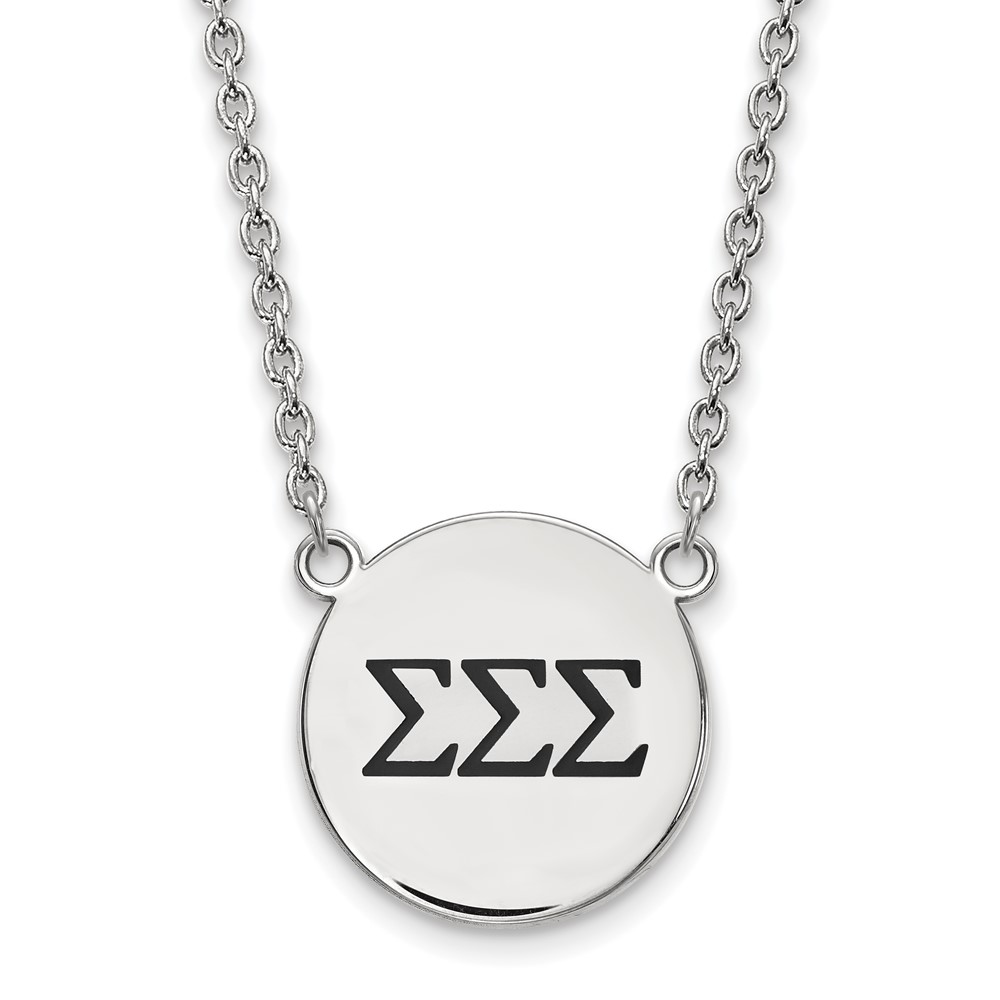 Sterling Silver Rhodium-plated LogoArt Sigma Sigma Sigma Sorority Greek Letters Large Black Enamel Pendant Necklace, 18"