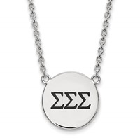 Sterling Silver Rhodium-plated LogoArt Sigma Sigma Sigma Sorority Greek Letters Large Black Enamel Pendant Necklace, 18" view 1