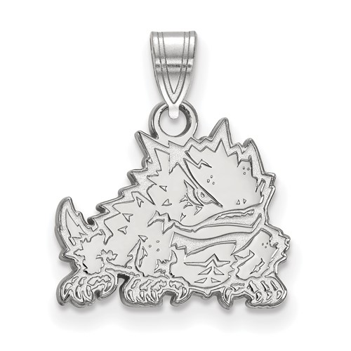 Sterling Silver Rhodium-plated LogoArt Texas Christian University Horned Frog Small Pendant