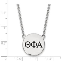 Sterling Silver Rhodium-plated LogoArt Theta Phi Alpha Sorority Greek Letters Large Black Enamel Pendant Necklace, 18" view 2