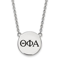 Sterling Silver Rhodium-plated LogoArt Theta Phi Alpha Sorority Greek Letters Large Black Enamel Pendant Necklace, 18" view 1