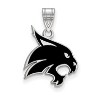 Sterling Silver Rhodium-plated LogoArt Texas State University Bobcat Large Enameled Pendant view 1