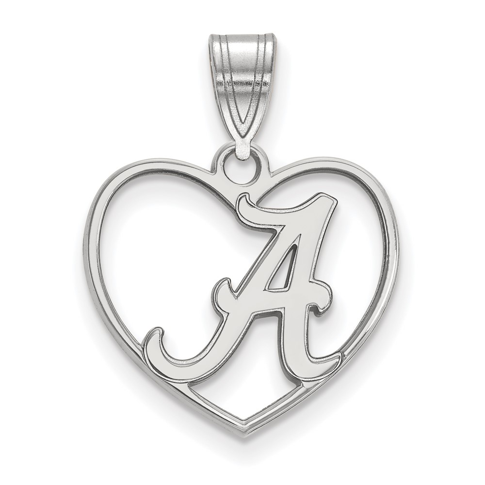 Sterling Silver Rhodium-plated LogoArt University of Alabama Letter a Heart Pendant