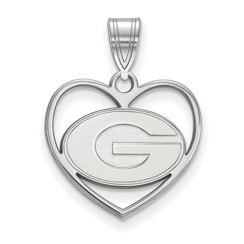 Sterling Silver Rhodium-plated LogoArt University of Georgia Letter G Heart Pendant