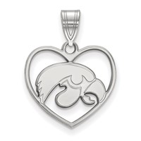 Sterling Silver Rhodium-plated LogoArt University of Iowa Hawk Heart Pendant view 1