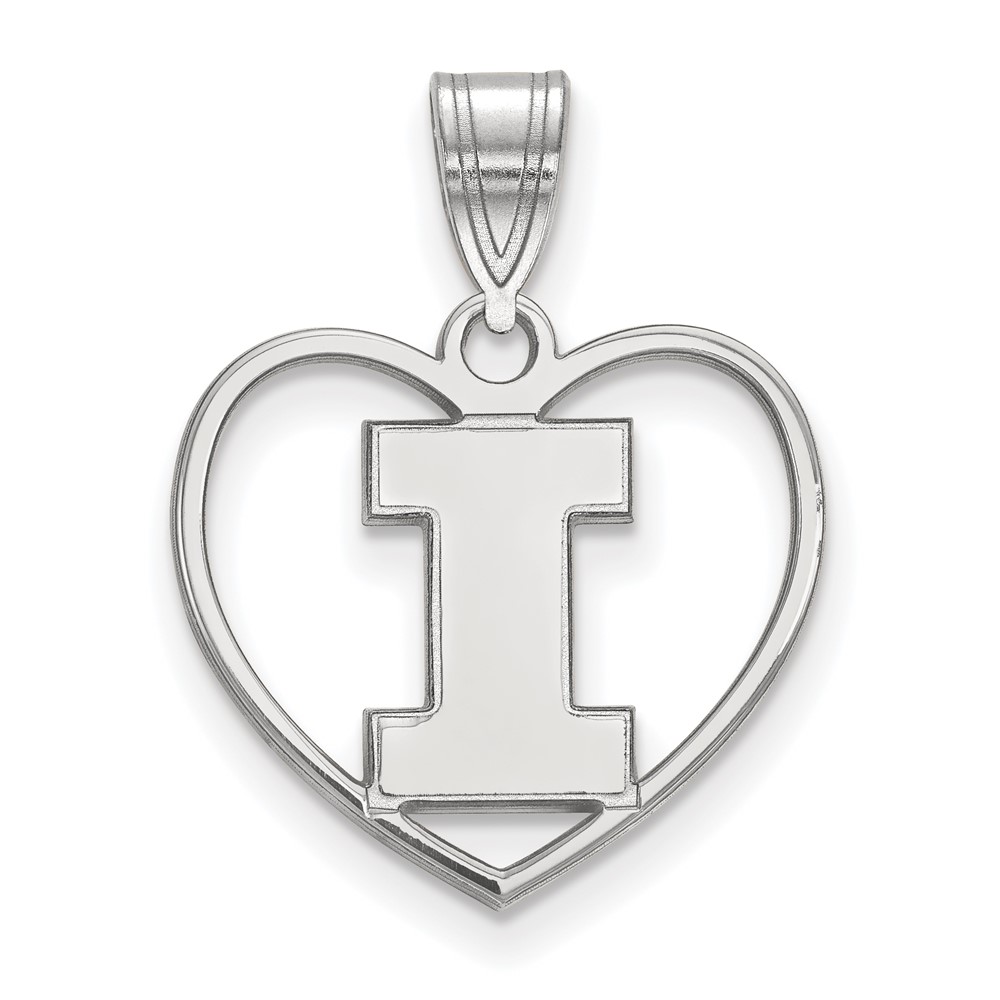 Sterling Silver Rhodium-plated LogoArt University of Illinois Letter I Heart Pendant