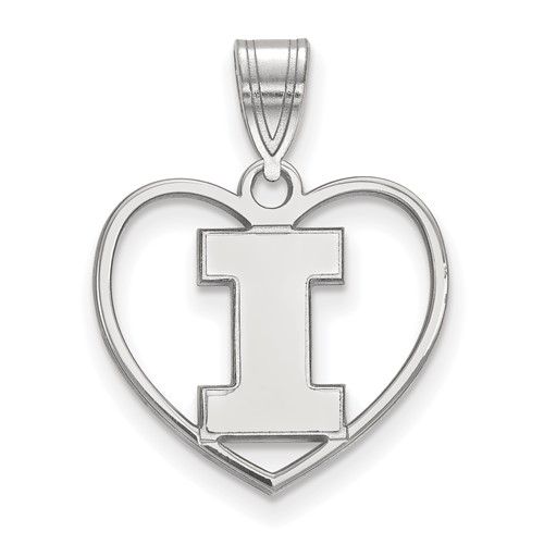 Sterling Silver Rhodium-plated LogoArt University of Illinois Letter I Heart Pendant