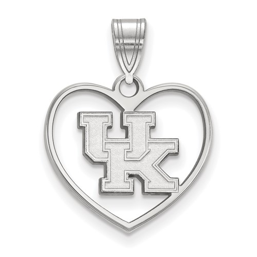 Sterling Silver Rhodium-plated LogoArt University of Kentucky U-k Heart Pendant