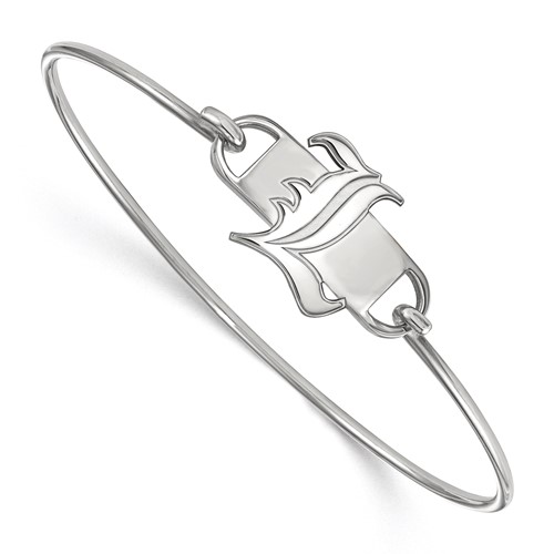 Sterling Silver Rhodium-plated LogoArt University of Louisville Letter L Small Center Wire Bangle, 7"