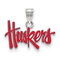 Sterling Silver Rhodium-plated LogoArt University of Nebraska Huskers Small Enameled Pendant view 1
