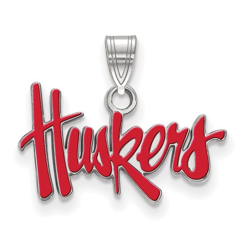 Sterling Silver Rhodium-plated LogoArt University of Nebraska Huskers Small Enameled Pendant