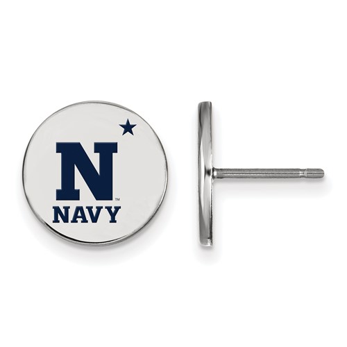 Sterling Silver Rhodium-plated LogoArt US Naval Academy Small Enameled Disc Post Earrings