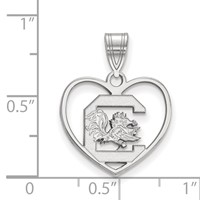 Sterling Silver Rhodium-plated LogoArt University of South Carolina Heart Pendant view 2