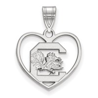 Sterling Silver Rhodium-plated LogoArt University of South Carolina Heart Pendant view 1