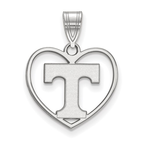 Sterling Silver Rhodium-plated LogoArt University of Tennessee Letter T Heart Pendant