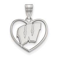 Sterling Silver Rhodium-plated LogoArt University of Wisconsin Heart Pendant view 1