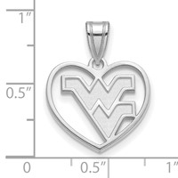 Sterling Silver Rhodium-plated LogoArt West Virginia University W-v Heart Pendant view 3