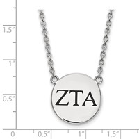 Sterling Silver Rhodium-plated LogoArt Zeta Tau Alpha Sorority Greek Letters Large Black Enamel Pendant Necklace, 18" view 2