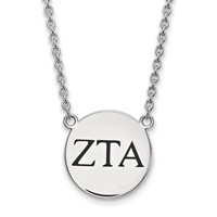Sterling Silver Rhodium-plated LogoArt Zeta Tau Alpha Sorority Greek Letters Large Black Enamel Pendant Necklace, 18" view 1