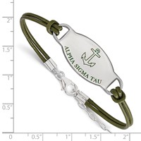 Sterling Silver Rhodium-plated LogoArt Alpha Sigma Tau Sorority Symbol Color Enamel Color Leather Bracelet with Extender, 7" view 2