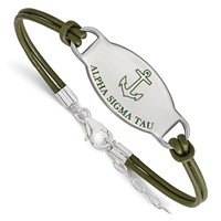 Sterling Silver Rhodium-plated LogoArt Alpha Sigma Tau Sorority Symbol Color Enamel Color Leather Bracelet with Extender, 7" view 1