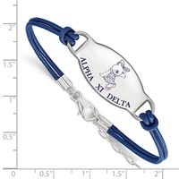 Sterling Silver Rhodium-plated LogoArt Alpha Xi Delta Sorority Symbol Color Enamel Color Leather 7 Inch Bracelet with Extender view 2