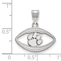 Sterling Silver Rhodium-plated LogoArt Clemson University Tiger Paw Football Pendant view 2