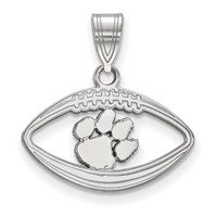 Sterling Silver Rhodium-plated LogoArt Clemson University Tiger Paw Football Pendant view 1