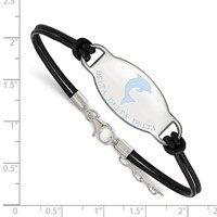 Sterling Silver Rhodium-plated LogoArt Delta Delta Delta Sorority Symbol Color Enamel Color Leather Bracelet with Extender, 7" view 2