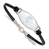 Sterling Silver Rhodium-plated LogoArt Delta Delta Delta Sorority Symbol Color Enamel Color Leather Bracelet with Extender, 7" view 1
