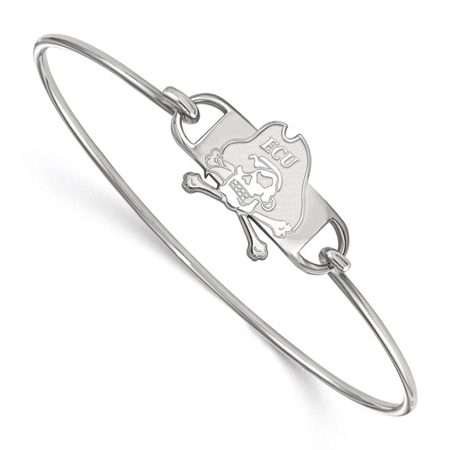 Sterling Silver Rhodium-plated LogoArt East Carolina University Pirate Small Center Wire Bangle, 7"