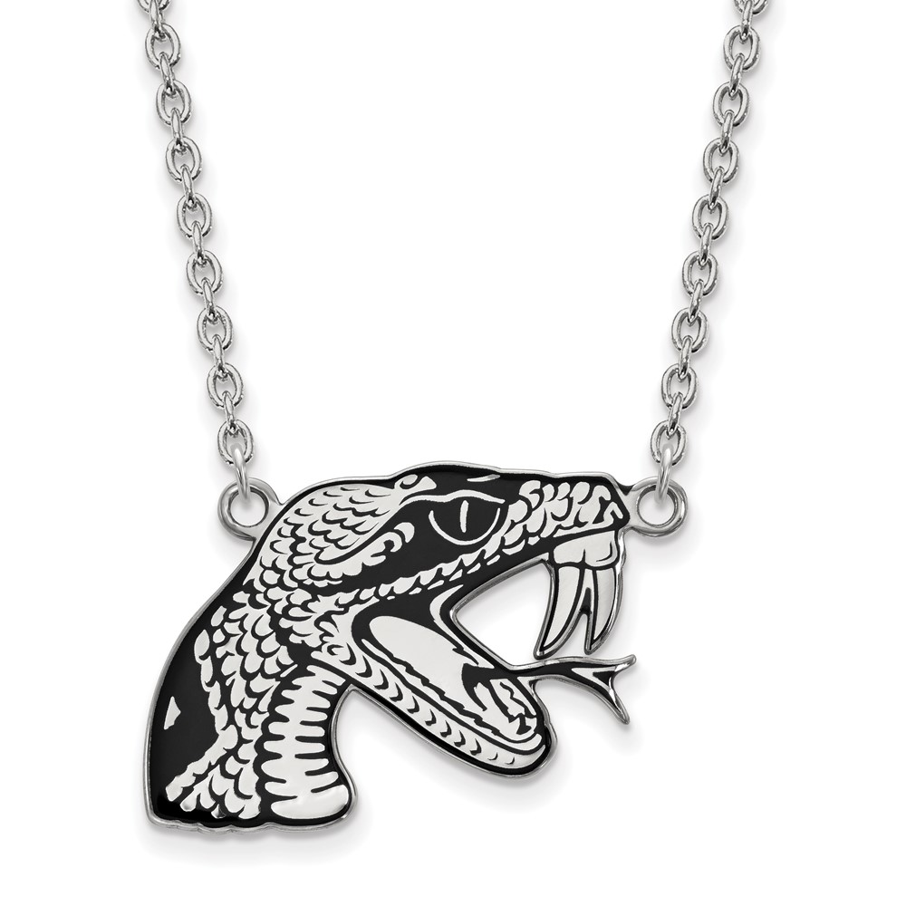 Sterling Silver Rhodium-plated LogoArt Florida a and M University Rattler Large Enameled Pendant Necklace, 18"